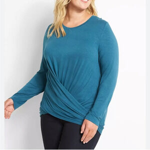 NWT Lane Bryant Blue crew neck‎ illusion top Sz 14/16